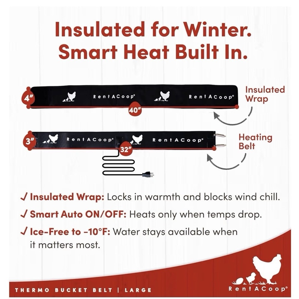 RentACoop Heated Chicken Waterer Belt for Winter, Thermo Bucket Heater Strap LG - Picture 10 of 10